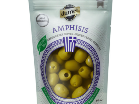 Dumet Amphisis Organic Pitted Green Olives (375ml) For Sale