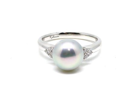 Diamond Triangle Silver Akoya Pearl Ring For Cheap