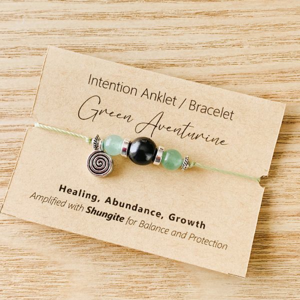 Shungite Amplified INTENTION Anklet Bracelet - Green Aventurine For Sale