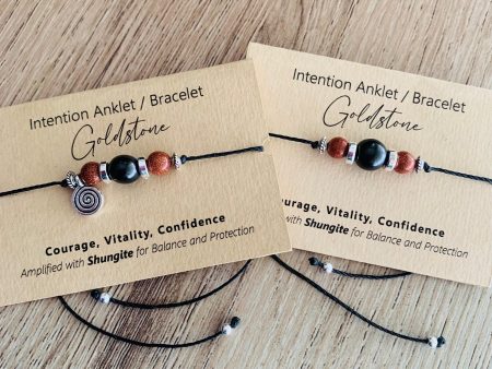 Shungite Amplified INTENTION Anklet Bracelet - Goldstone on Sale