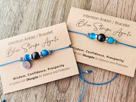 Shungite Amplified INTENTION Anklet Bracelet - Blue Stripe Agate Cheap