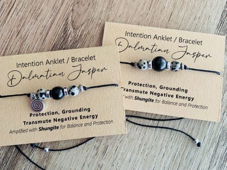 Shungite Amplified INTENTION Anklet Bracelet - Dalmatian Jasper Online now