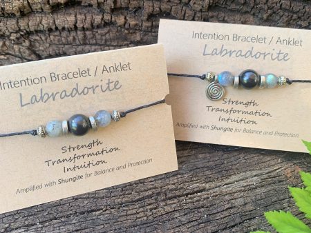 Shungite Amplified INTENTION Anklet Bracelet - Labradorite For Cheap