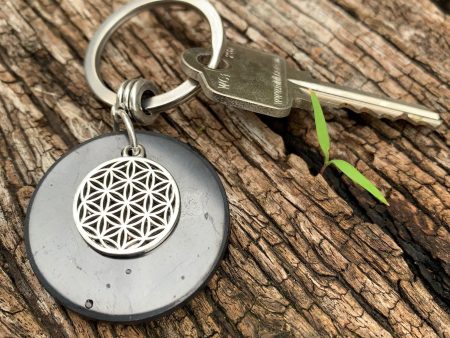 SHUNGITE Keyring ~ 35mm SOLID Shungite Disc ~ Flower of Life Fashion