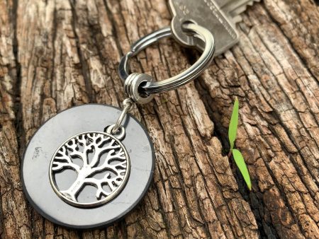 SHUNGITE Keyring ~ 35mm SOLID Shungite Disc ~ Tree of Life For Cheap