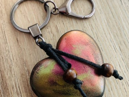 HARMONIC HEART Keyring Bag Charm ~ Orgone Shungite in Resin  ~ Pink Greens Hot on Sale