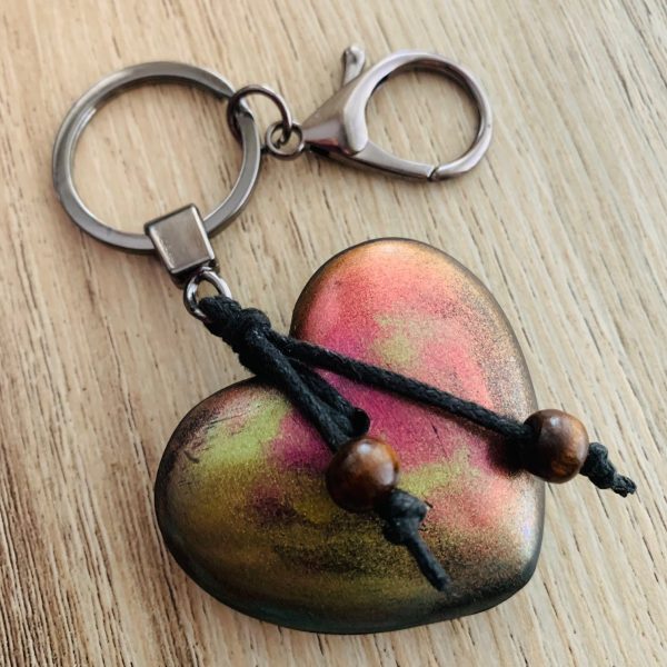 HARMONIC HEART Keyring Bag Charm ~ Orgone Shungite in Resin  ~ Pink Greens Hot on Sale