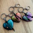 HARMONIC HEART Keyring Bag Charm ~ Orgone Shungite in Resin  ~ Pink Greens Hot on Sale